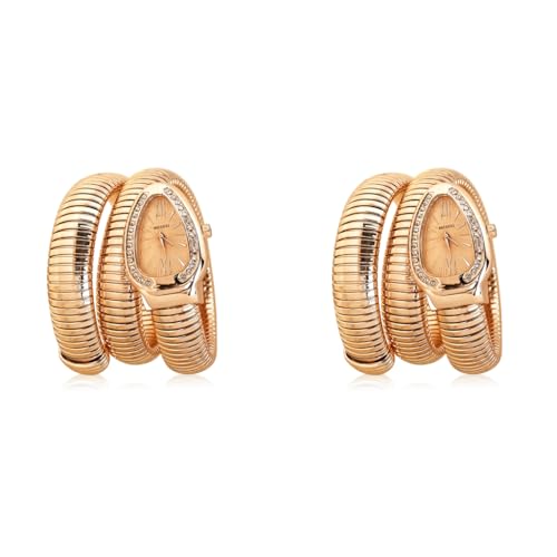 SANNIDHI® Serpentine Wrap Wristwatch for Women Bracelet Stainless Steel Coiled Bangle Rose Golden Rhinestone Embellishment Quartz Jewelry Gift 2 PCS SANNIDHI® Serpentine Wrap Wristwatch for Women Bracelet Stainless Steel Coiled Bangle Rose Golden Rhinestone Embellishment Quartz Jewelry Gift 2 PCS